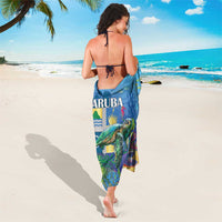Blue sarong featuring a sea turtle and Aruba word graphic