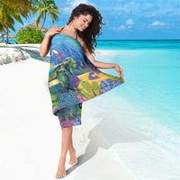 Blue sarong with sea turtle undersea scene and colorful coral