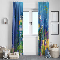 Blue pair of window curtains with sea turtle and colorful underwater coral reef print