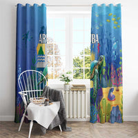 Blue sea turtle window curtains with underwater reef print and cactus-like plants