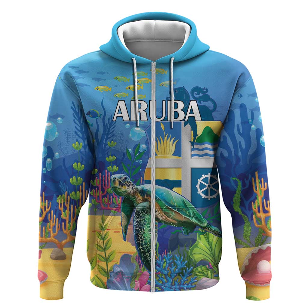 Aruba Sea Turtle Zip Hoodie Underwater Landscape - Wonder Print Shop