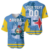 Blue baseball jersey set showing front Aruba crest and back with YOUR TEXT 00 star