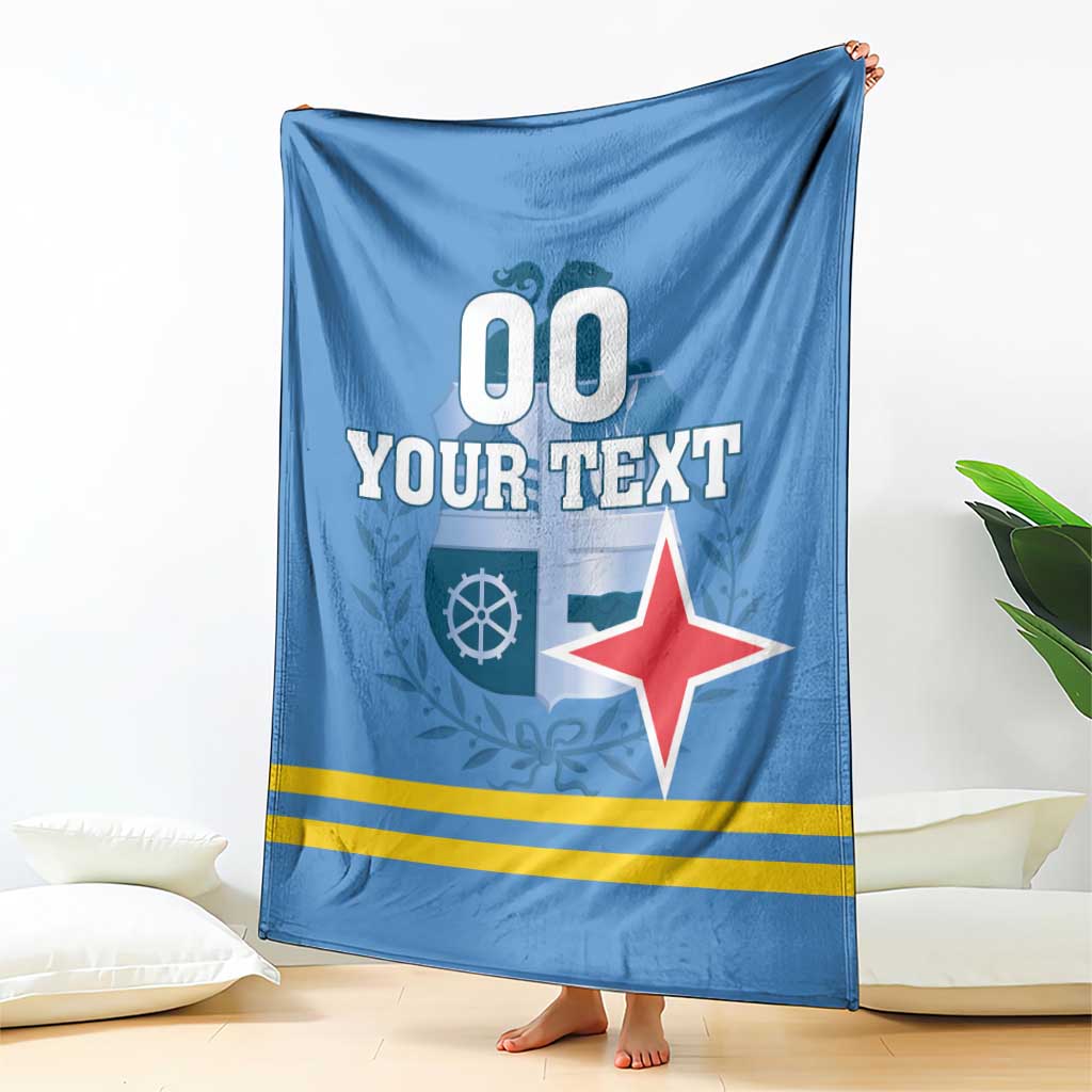 Blue wall-hanging blanket with custom text, wheel icon, and red star center