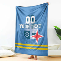 Blue wall-hanging blanket with custom text, wheel icon, and red star center