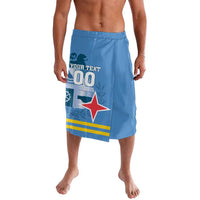 Blue printed elastic-waist shorts with front graphic and large star emblem