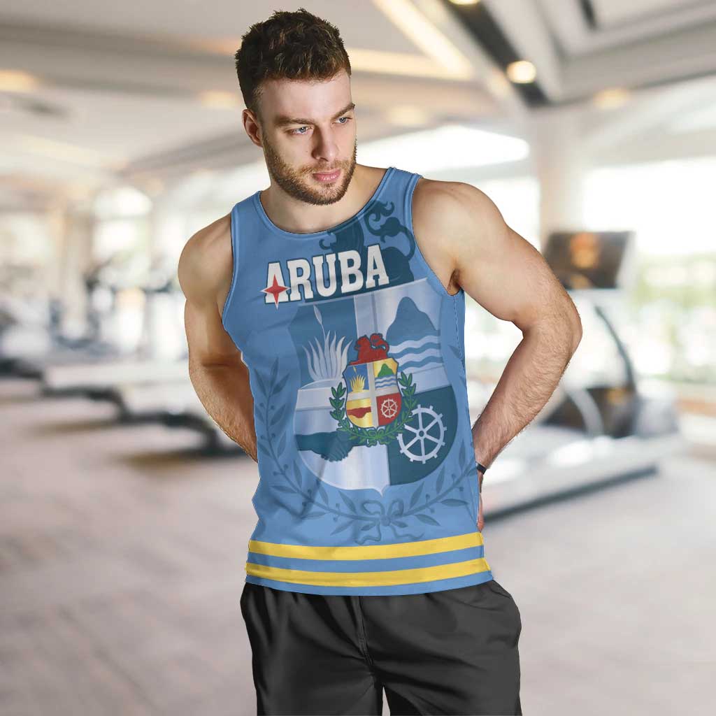 Custom Aruba Coat Of Arms Men Tank Top With Flag Style - Wonder Print Shop