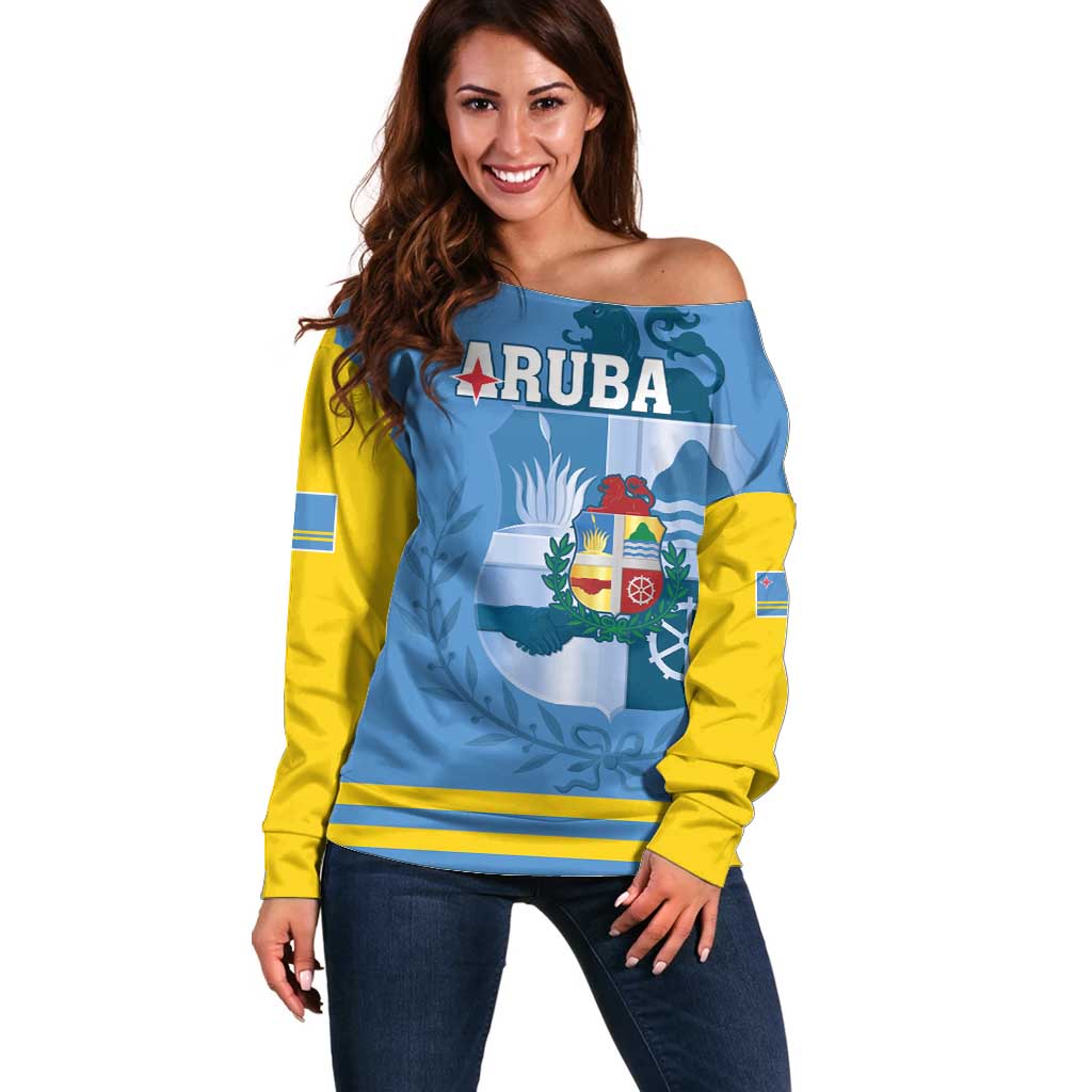 Custom Aruba Coat Of Arms Off Shoulder Sweater With Flag Style - Wonder Print Shop