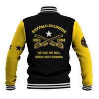 Black and gold baseball jacket with striped back ribbing and large back emblem
