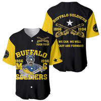 Black and yellow baseball jersey with Buffalo Soldiers front graphic and side sleeve patch