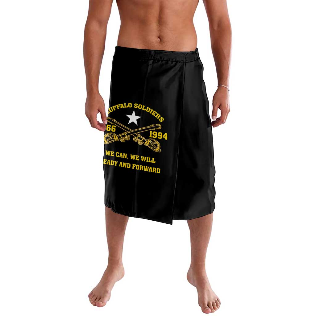 Black personalized lavalava sarong skirt with round emblem and slogan print