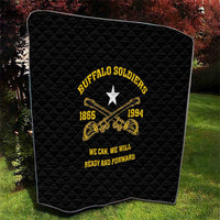 Black quilt with Buffalo Soldiers emblem and 1866, 1994, outdoors