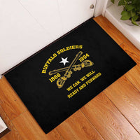 Black rubber doormat featuring gold Buffalo Soldiers banner, star, and rifles graphic.