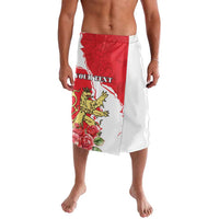 Red-and-white personalized lavaava skirt with crest and roses graphic, knee length