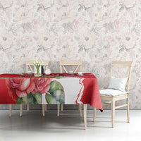 Red rose tablecloth with bouquet print and white outline pattern
