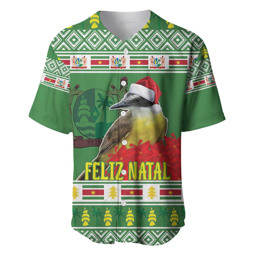 Suriname Christmas Baseball Jersey Lesser Kiskadee With White Jungle Geranium - Wonder Print Shop