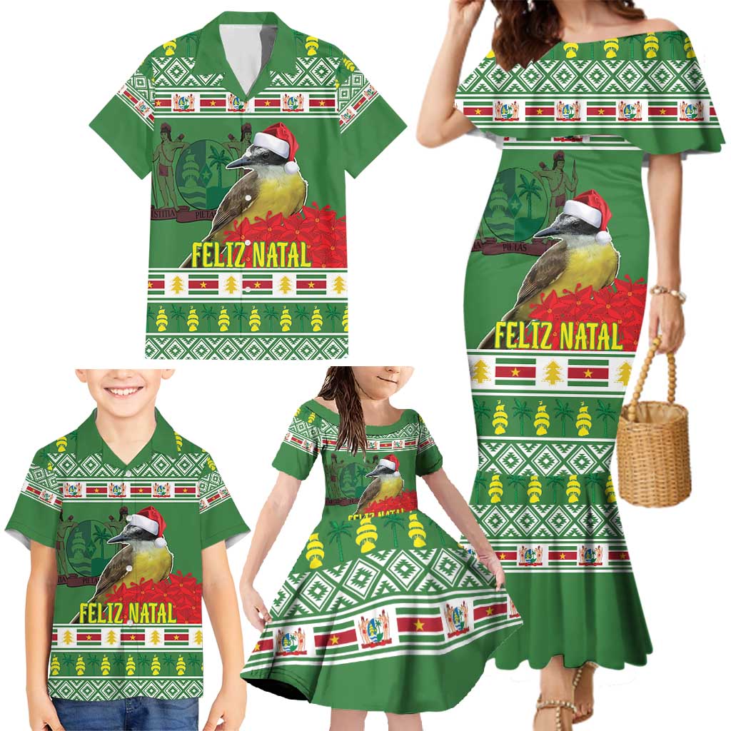 Suriname Christmas Family Matching Mermaid Dress and Hawaiian Shirt Lesser Kiskadee With White Jungle Geranium - Wonder Print Shop