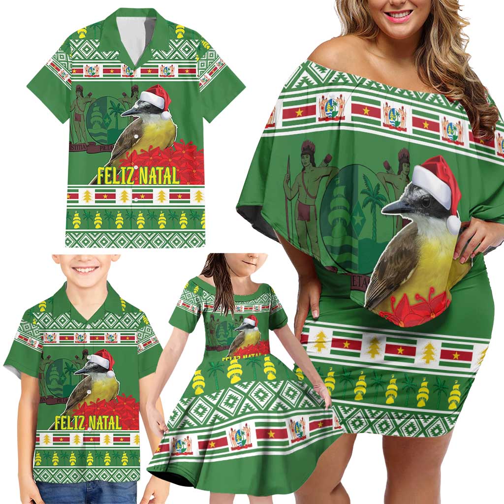 Suriname Christmas Family Matching Off Shoulder Short Dress and Hawaiian Shirt Lesser Kiskadee With White Jungle Geranium - Wonder Print Shop