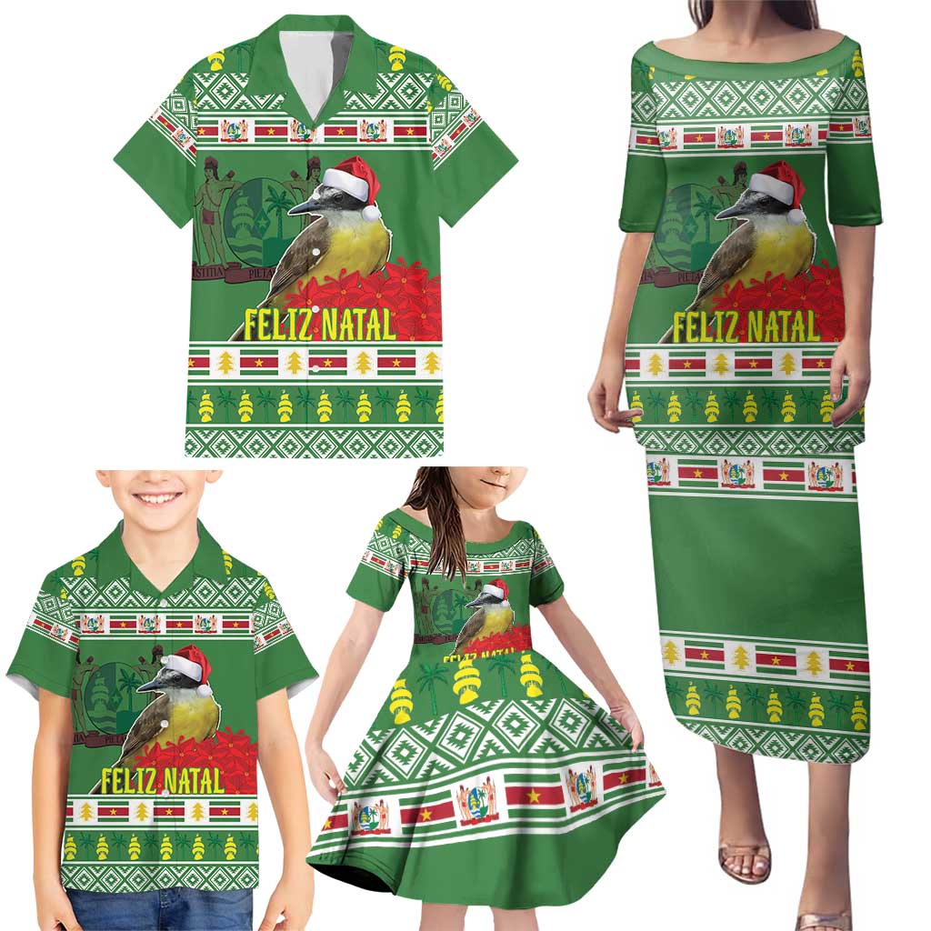 Suriname Christmas Family Matching Puletasi and Hawaiian Shirt Lesser Kiskadee With White Jungle Geranium - Wonder Print Shop