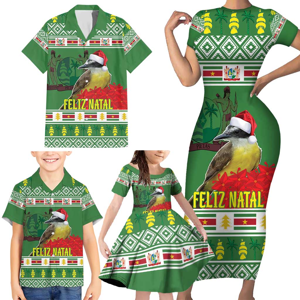 Suriname Christmas Family Matching Short Sleeve Bodycon Dress and Hawaiian Shirt Lesser Kiskadee With White Jungle Geranium - Wonder Print Shop