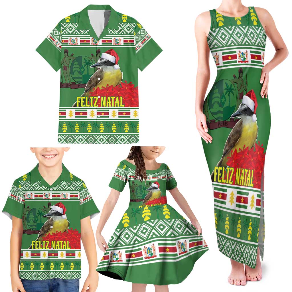 Suriname Christmas Family Matching Tank Maxi Dress and Hawaiian Shirt Lesser Kiskadee With White Jungle Geranium - Wonder Print Shop