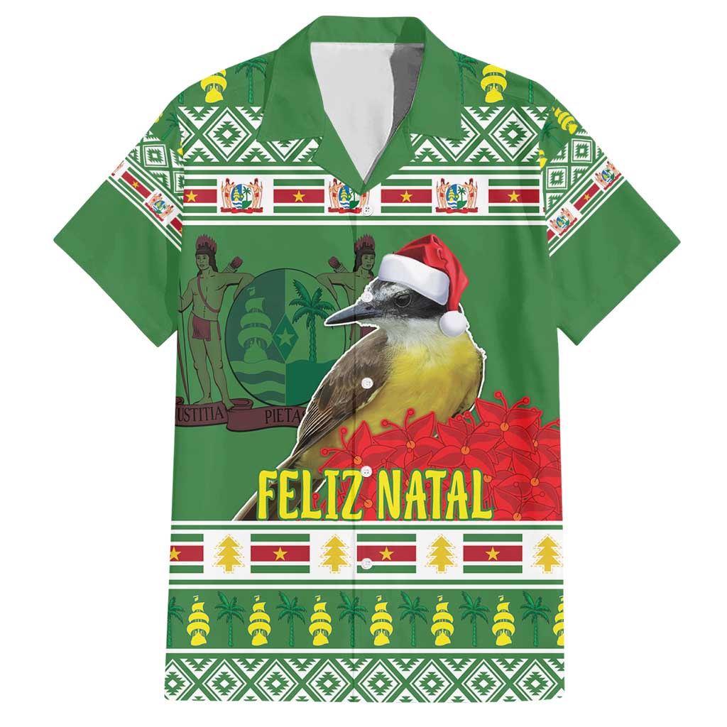 Suriname Christmas Hawaiian Shirt Lesser Kiskadee With White Jungle Geranium - Wonder Print Shop