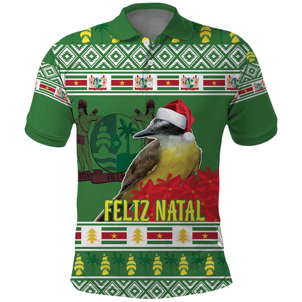 Suriname Christmas Polo Shirt Lesser Kiskadee With White Jungle Geranium