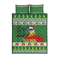 Green Christmas quilt bed set with two pillowcases and Feliz Natal bird design on quilt