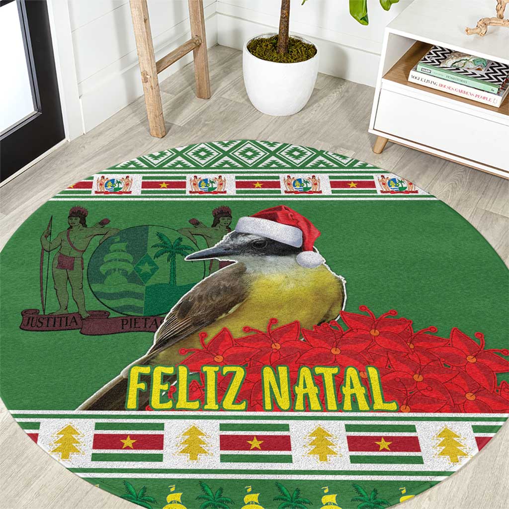 Suriname Christmas Round Carpet Lesser Kiskadee With White Jungle Geranium