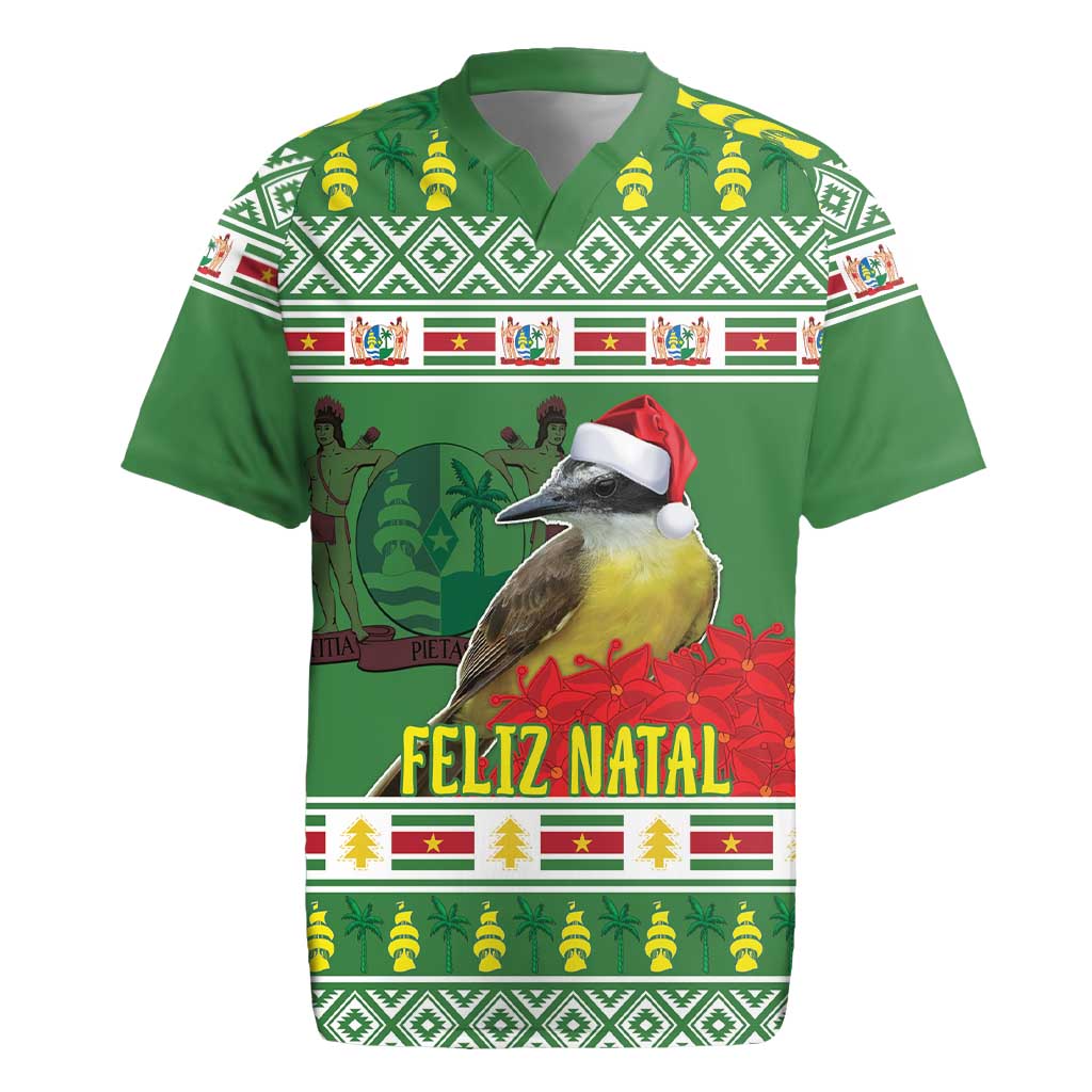 Suriname Christmas Rugby Jersey Lesser Kiskadee With White Jungle Geranium - Wonder Print Shop