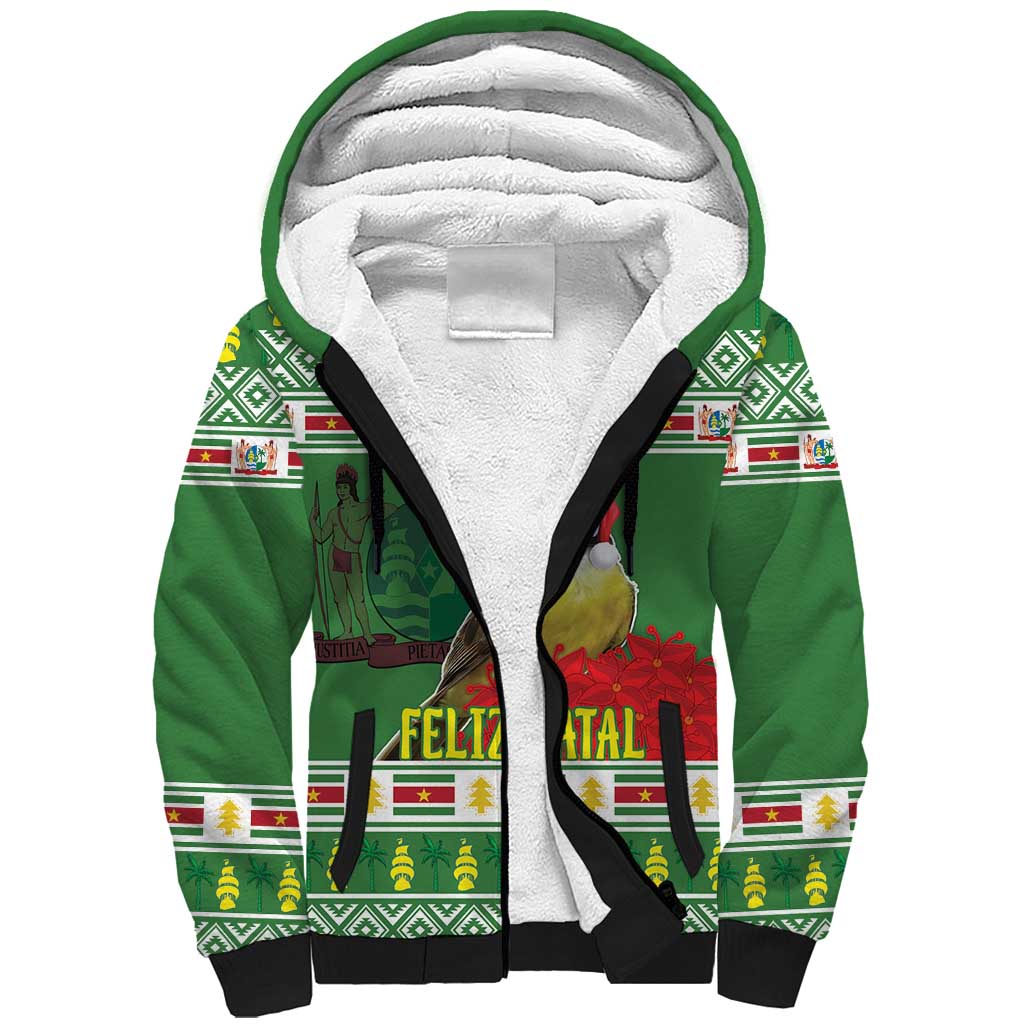 Suriname Christmas Sherpa Hoodie Lesser Kiskadee With White Jungle Geranium - Wonder Print Shop