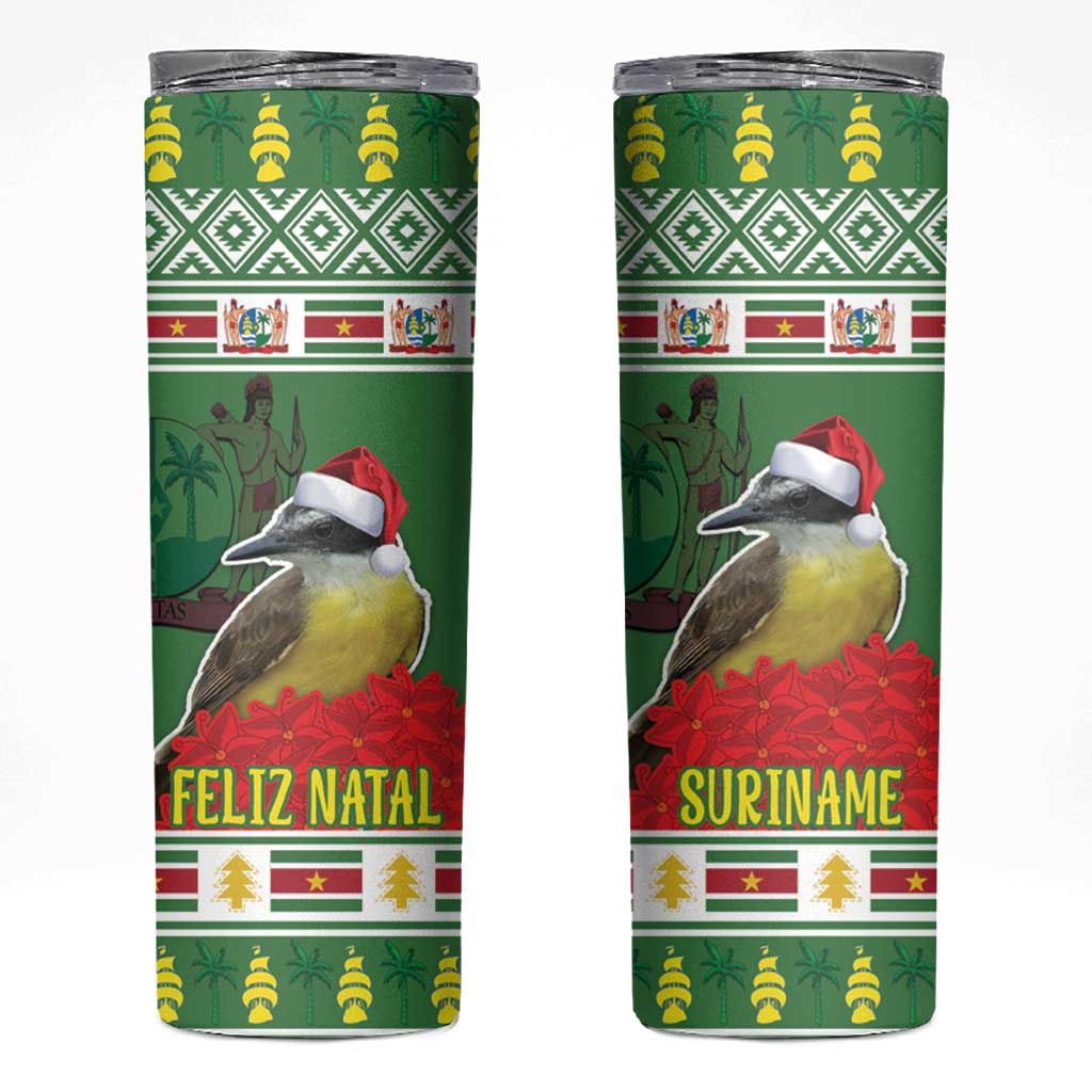 Suriname Christmas Skinny Tumbler Lesser Kiskadee With White Jungle Geranium - Wonder Print Shop