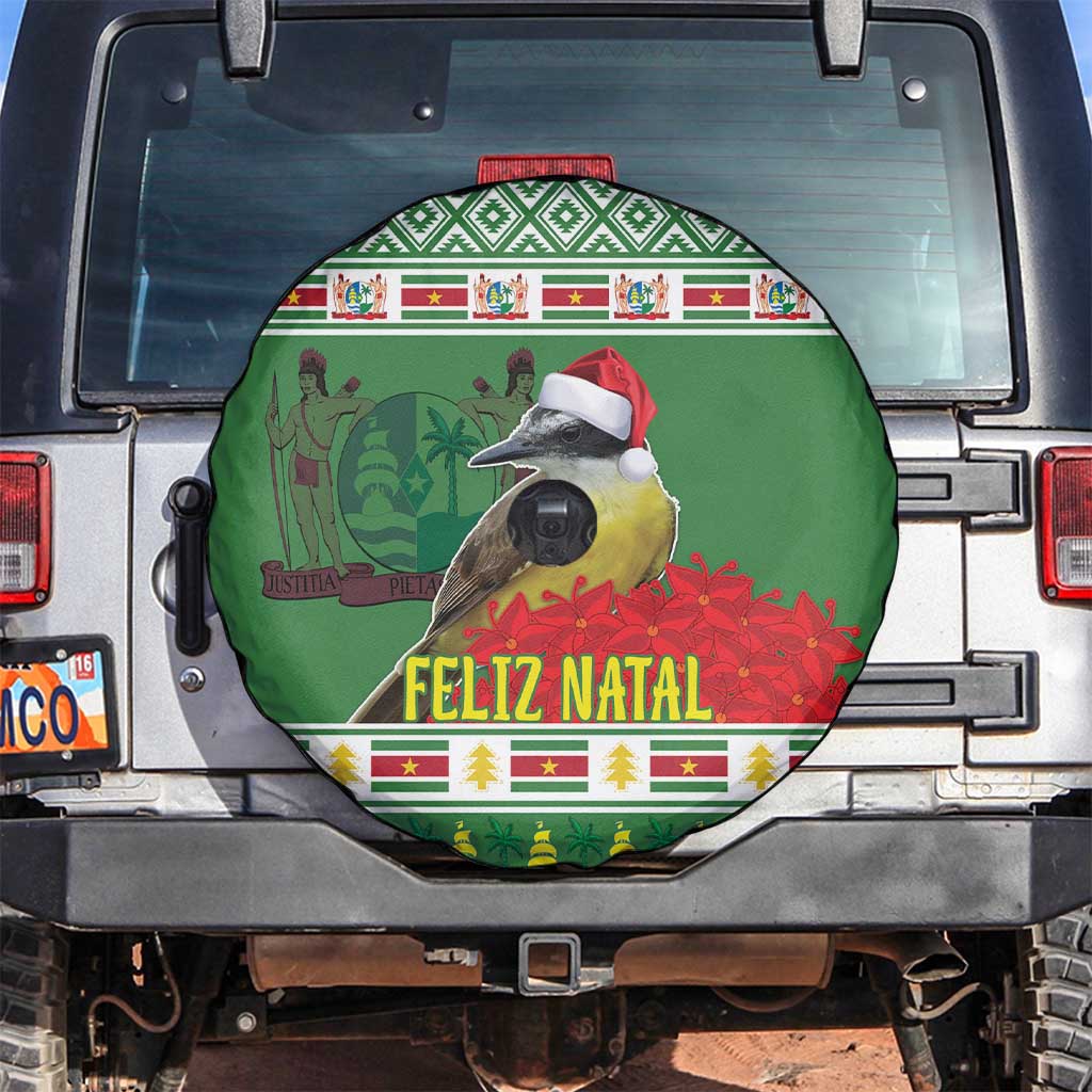 Suriname Christmas Spare Tire Cover Lesser Kiskadee With White Jungle Geranium - Wonder Print Shop