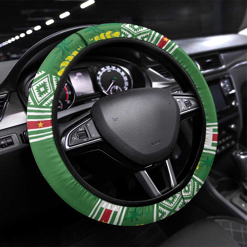 Suriname Christmas Steering Wheel Cover Lesser Kiskadee With White Jungle Geranium - Wonder Print Shop