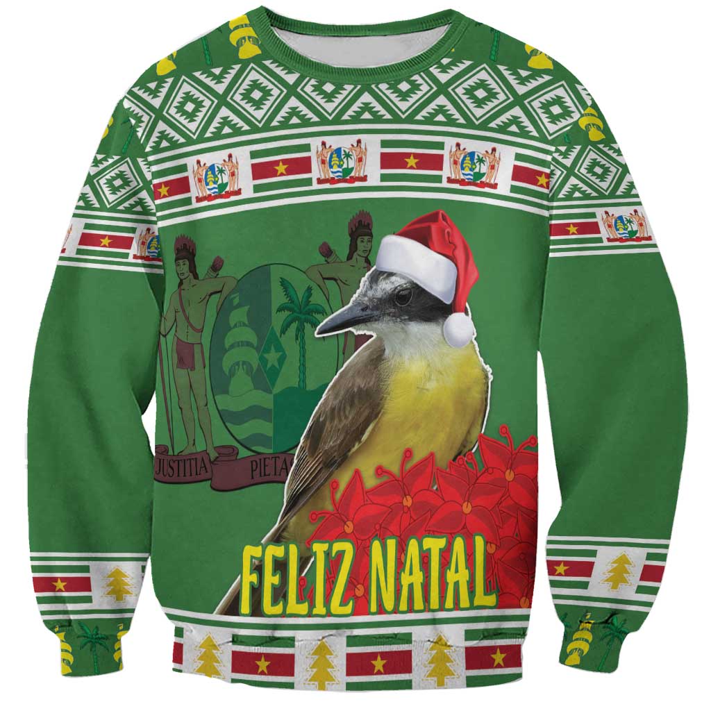 Suriname Christmas Sweatshirt Lesser Kiskadee With White Jungle Geranium - Wonder Print Shop