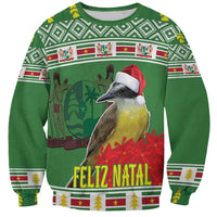 Green unisex Christmas sweatshirt with bird graphic and “FELIZ NATAL” text