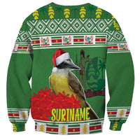 Green unisex Christmas sweatshirt with bird graphic and “SURINAME” text