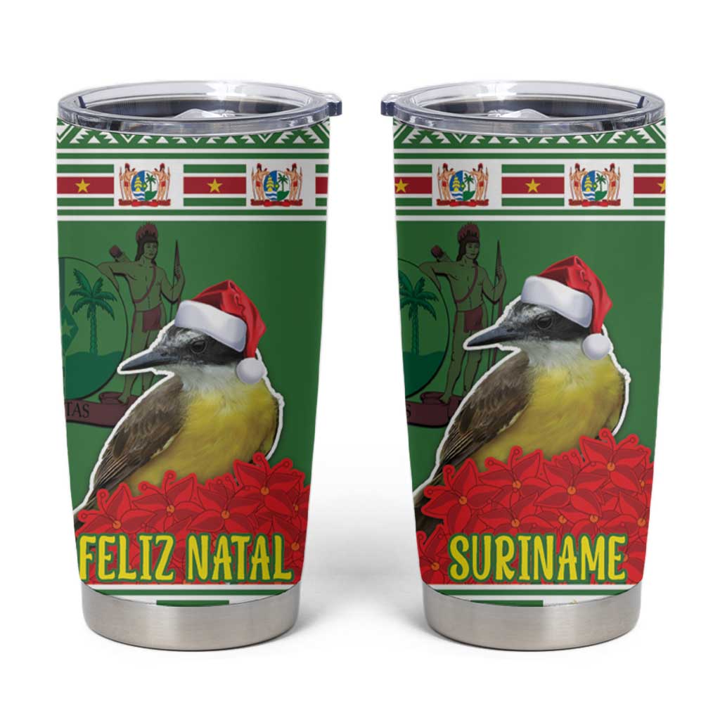 Suriname Christmas Tumbler Cup Lesser Kiskadee With White Jungle Geranium - Wonder Print Shop