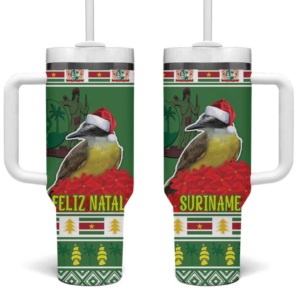 Suriname Christmas Tumbler With Handle Lesser Kiskadee With White Jungle Geranium - Wonder Print Shop