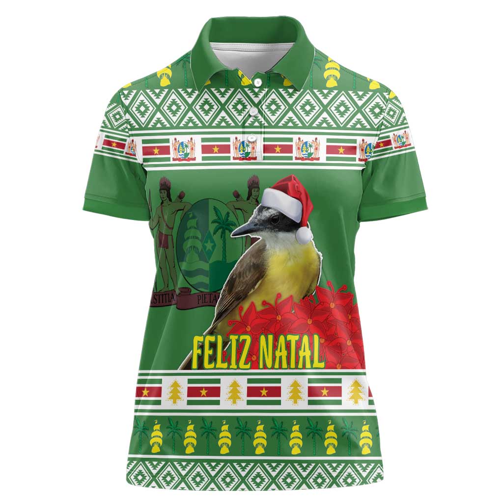 Suriname Christmas Women Polo Shirt Lesser Kiskadee With White Jungle Geranium - Wonder Print Shop