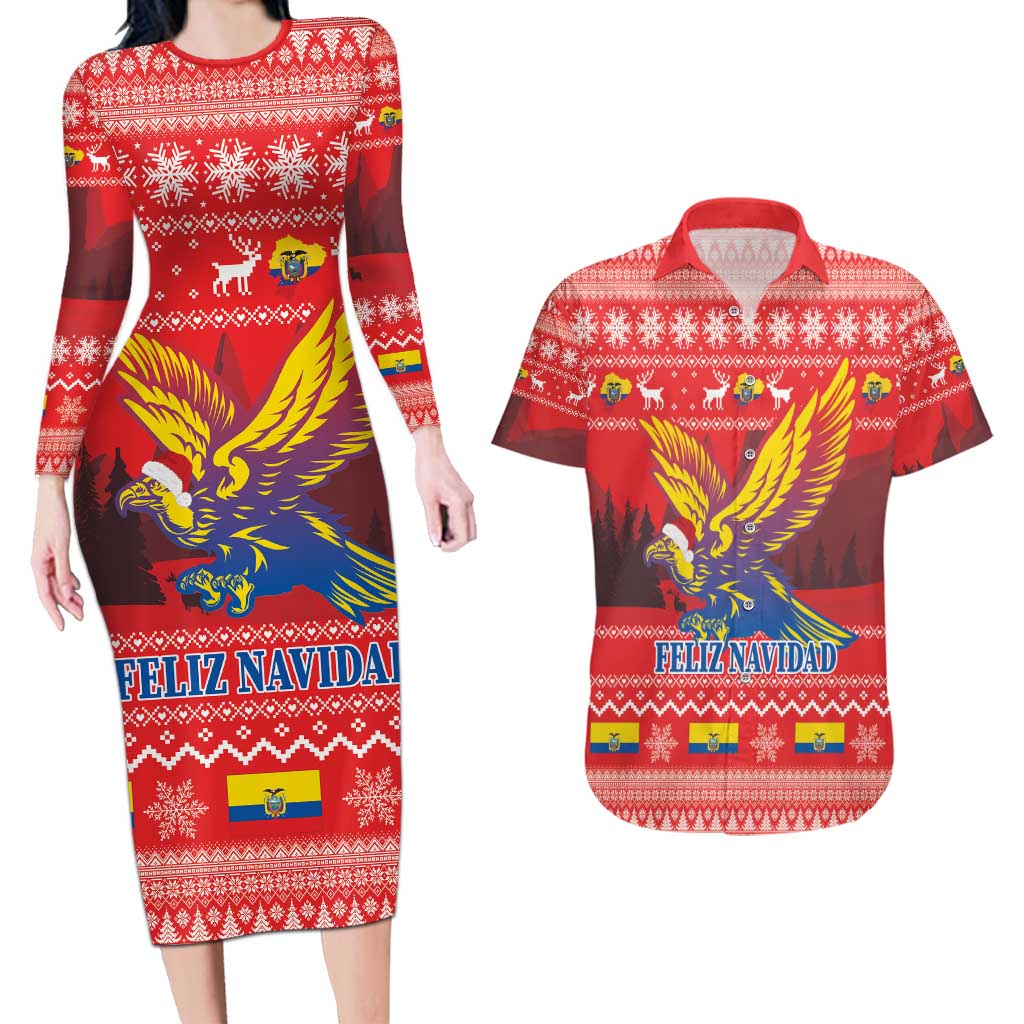 Ecuador Andean Condor Christmas Couples Matching Long Sleeve Bodycon Dress and Hawaiian Shirt Dios Patria y Libertad - Wonder Print Shop