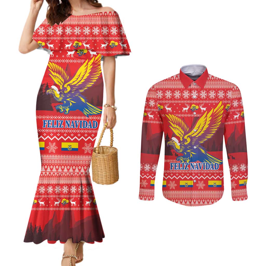 Ecuador Andean Condor Christmas Couples Matching Mermaid Dress and Long Sleeve Button Shirt Dios Patria y Libertad