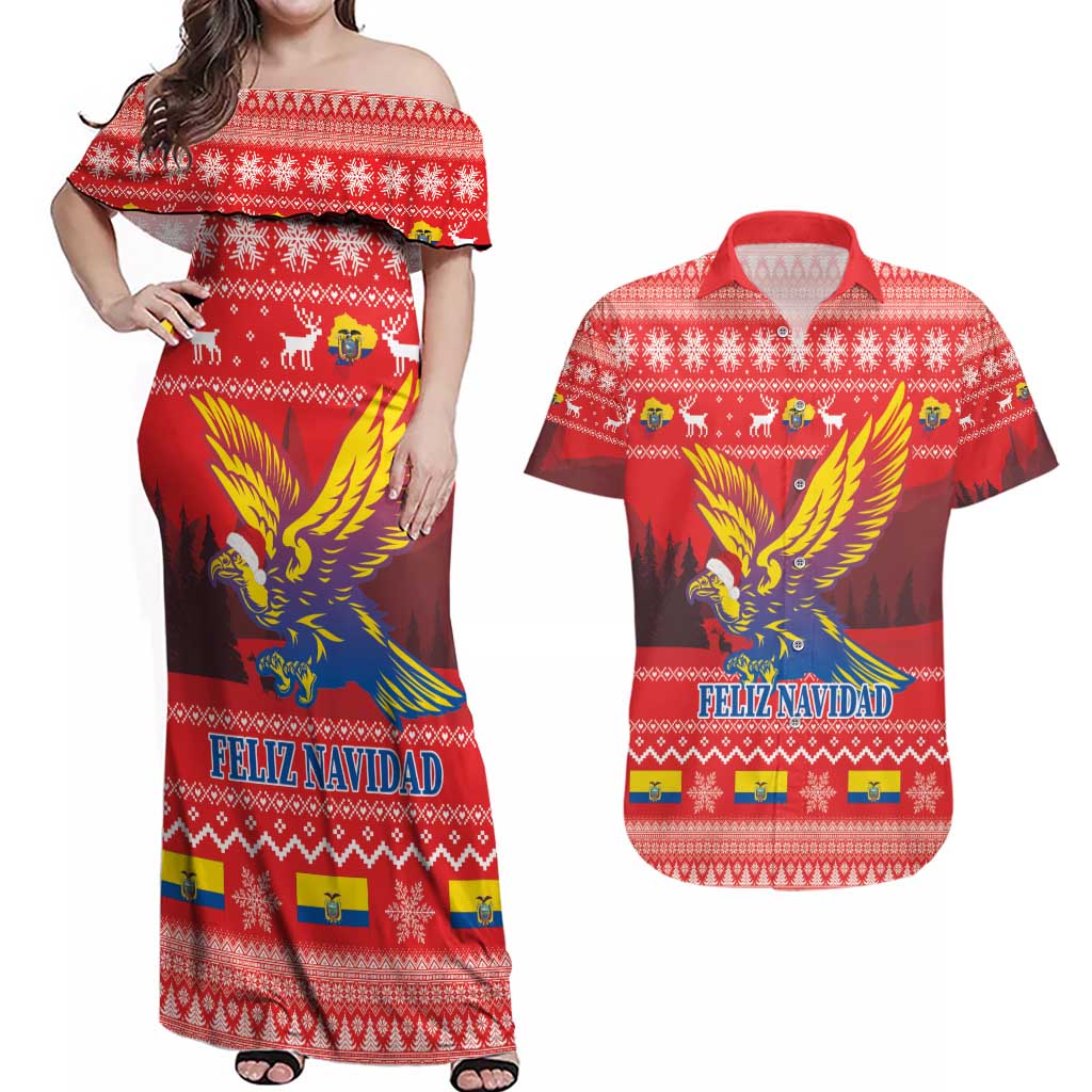 Ecuador Andean Condor Christmas Couples Matching Off Shoulder Maxi Dress and Hawaiian Shirt Dios Patria y Libertad - Wonder Print Shop