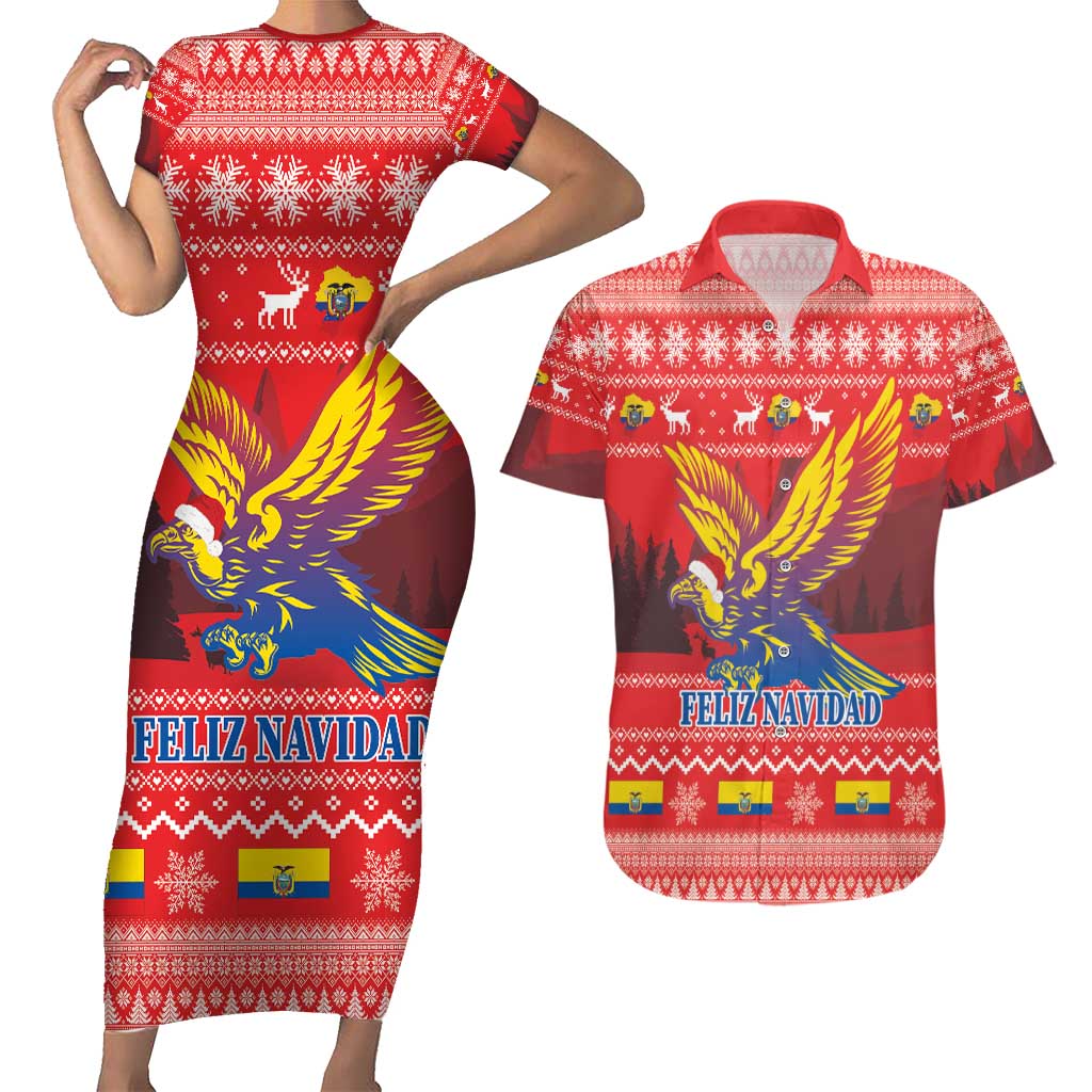 Ecuador Andean Condor Christmas Couples Matching Short Sleeve Bodycon Dress and Hawaiian Shirt Dios Patria y Libertad - Wonder Print Shop