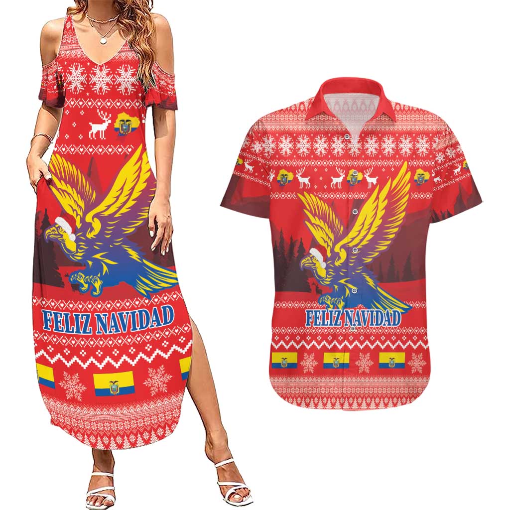 Ecuador Andean Condor Christmas Couples Matching Summer Maxi Dress and Hawaiian Shirt Dios Patria y Libertad - Wonder Print Shop