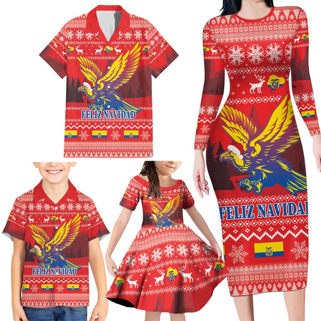 Ecuador Andean Condor Christmas Family Matching Long Sleeve Bodycon Dress and Hawaiian Shirt Dios Patria y Libertad - Wonder Print Shop