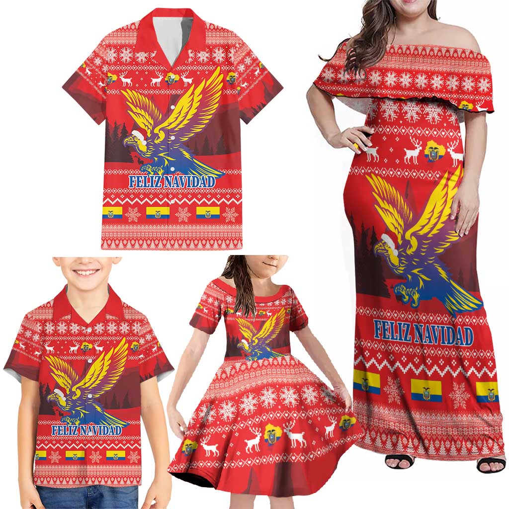 Ecuador Andean Condor Christmas Family Matching Off Shoulder Maxi Dress and Hawaiian Shirt Dios Patria y Libertad - Wonder Print Shop