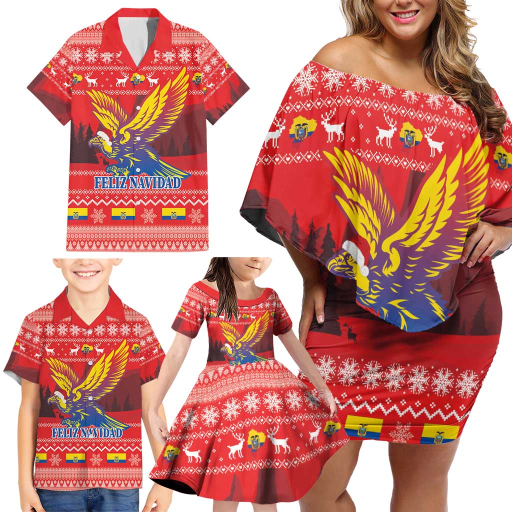 Ecuador Andean Condor Christmas Family Matching Off Shoulder Short Dress and Hawaiian Shirt Dios Patria y Libertad - Wonder Print Shop