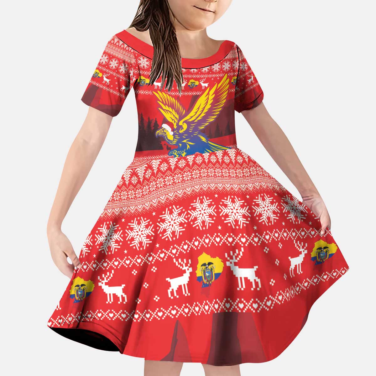 Ecuador Andean Condor Christmas Kid Short Sleeve Dress Dios Patria y Libertad - Wonder Print Shop