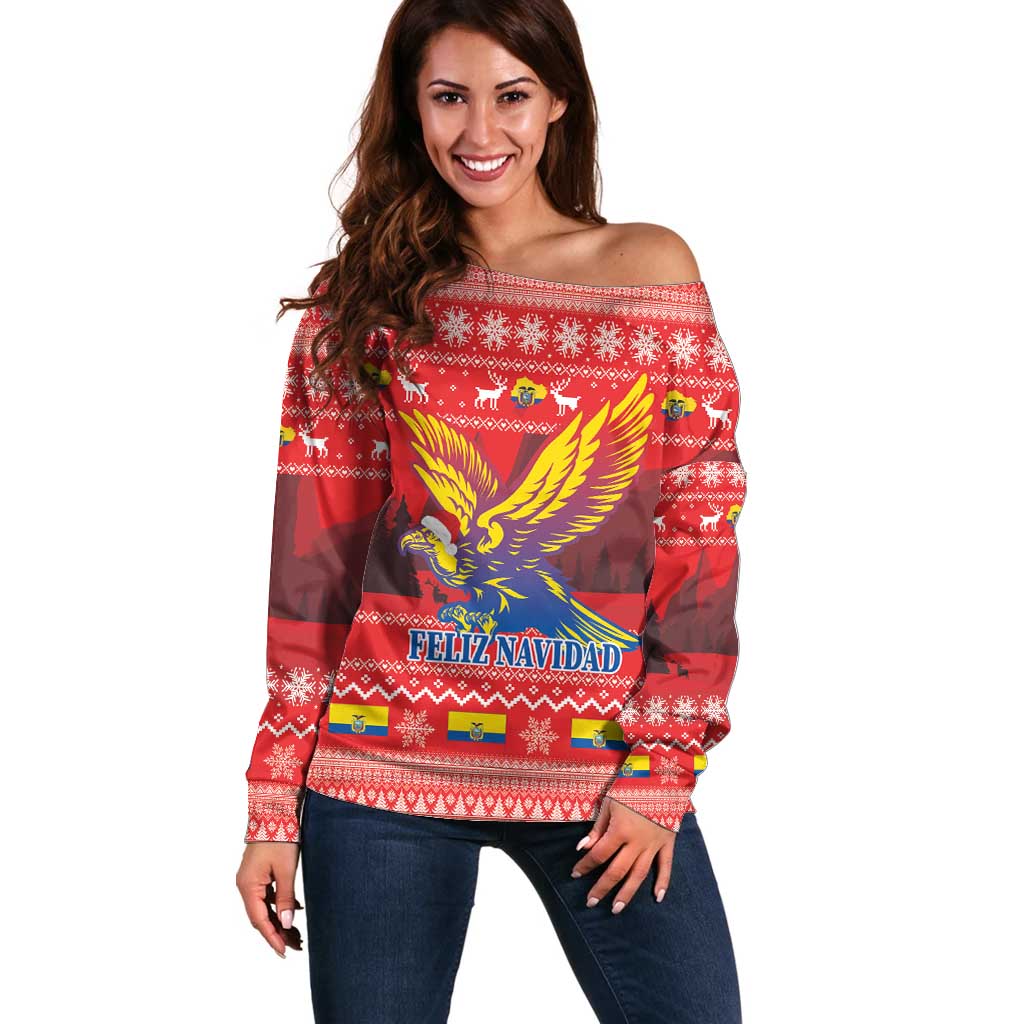 Ecuador Andean Condor Christmas Off Shoulder Sweater Dios Patria y Libertad