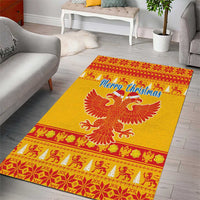 Christmas area rug, yellow with red pattern and double-headed eagle, "Merry Christmas" text